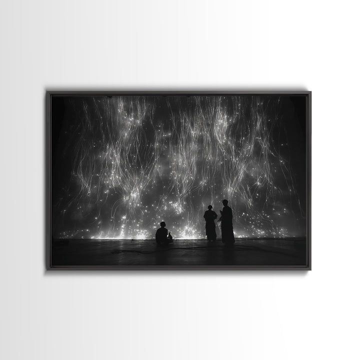 Black And White Light Installation Canvas Print, Minimalist Wall Art, Abstract Black Art, Modern Gallery Home Decor Gift