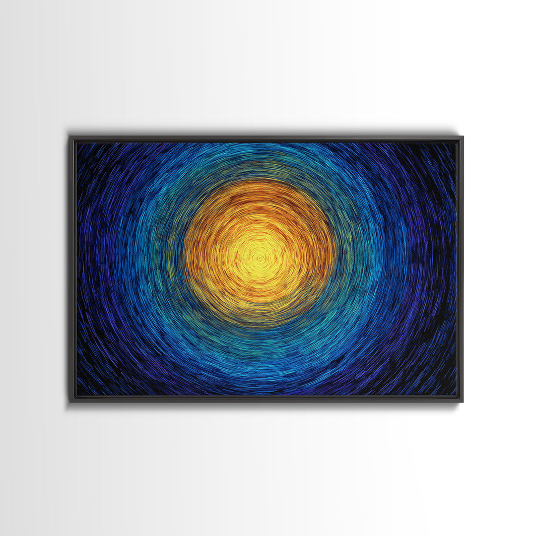 Radiant Sun Spiral In Blue And Gold Wall Art, Abstract African Inspired Print, Modern Canvas Decor, Meditation Room Artwork