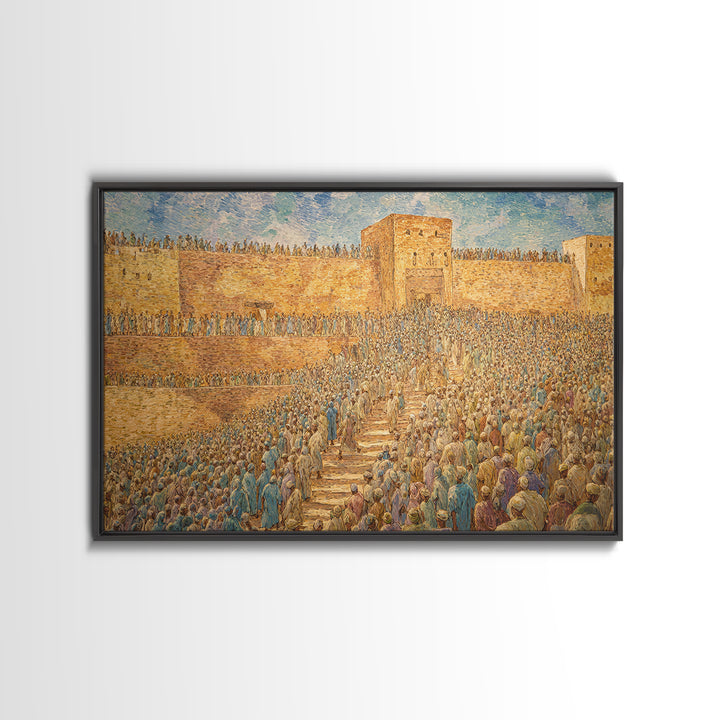 Ancient African City Gate With Crowds Wall Art, Historical Cultural Print, West African Decor, Large Statement Home Artwork