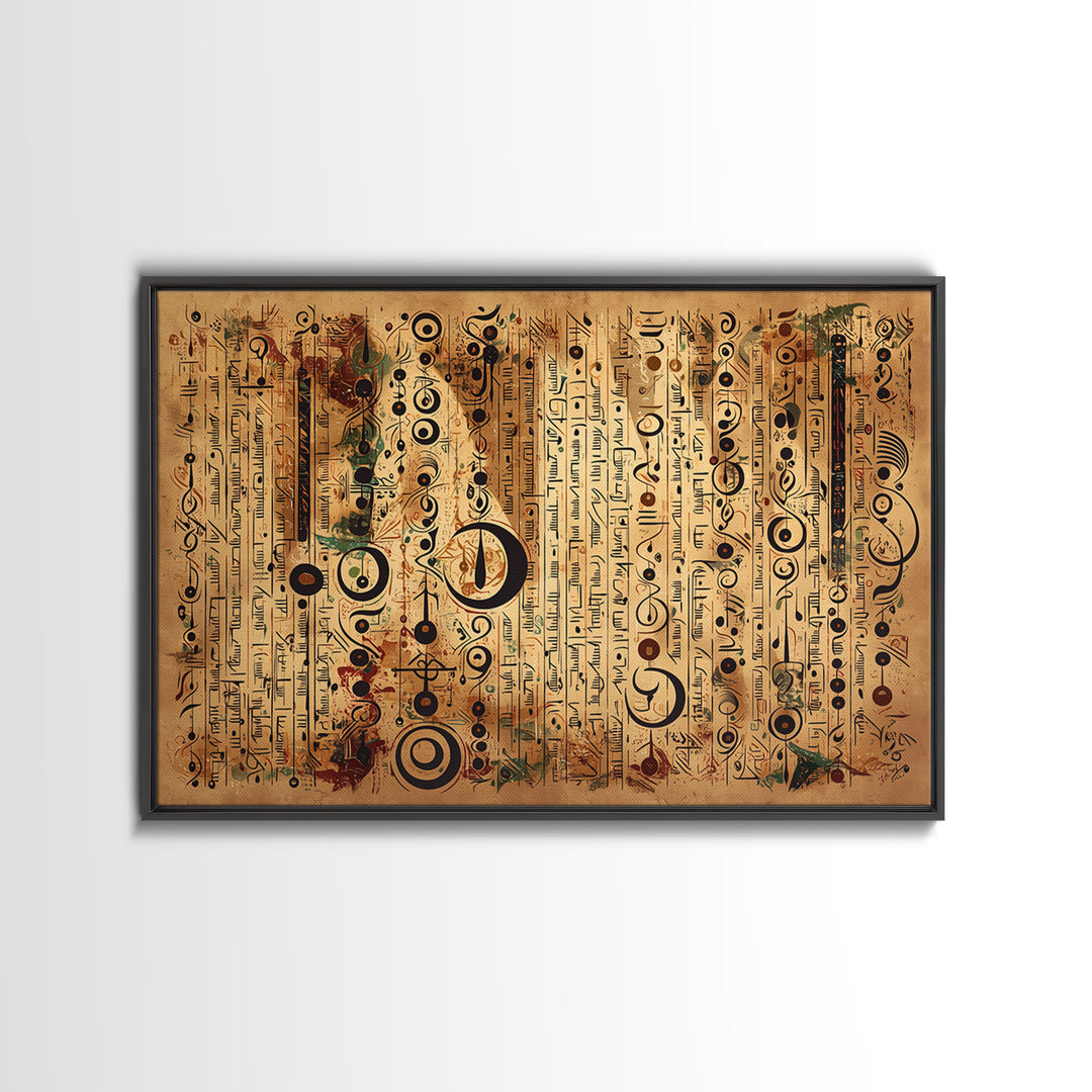 Ancient African Symbol Parchment Wall Art, Abstract African Art, Tribal Patterns, Afrocentric Decor, Cultural Canvas Print