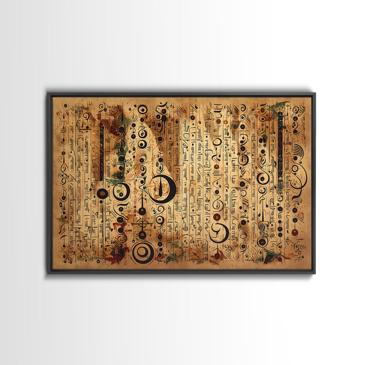 Ancient African Symbol Parchment Wall Art, Abstract African Art, Tribal Patterns, Afrocentric Decor, Cultural Canvas Print