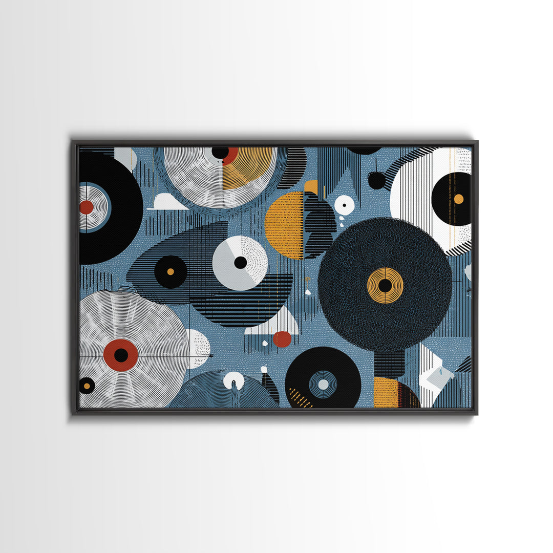 Blue Black Gold Geometric Circles Wall Art, Abstract African Art Decor, Modern Canvas Print For Living Room Office Home Decor