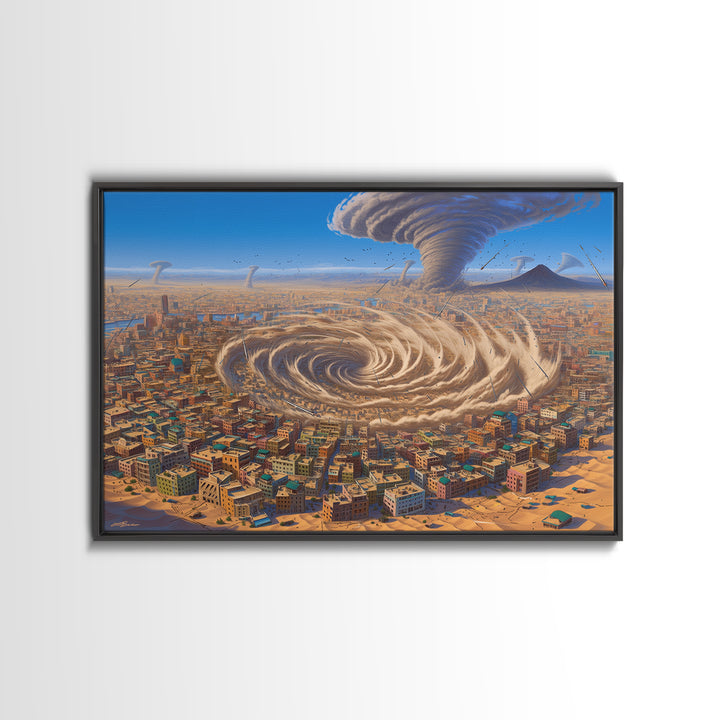 Surreal Desert City With Giant Tornado Storms Canvas Print, African Landscape Wall Art, Sci Fi Home Decor, Statement Gift