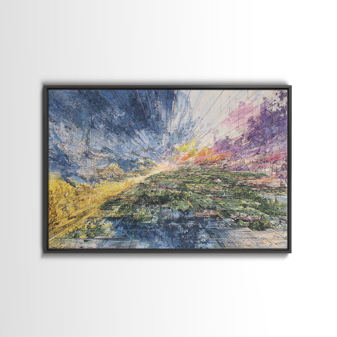 Radiant Abstract Cityscape Wall Art, Aerial Landscape Print, Modern Canvas Decor, Colorful Office And Living Room Art Gift
