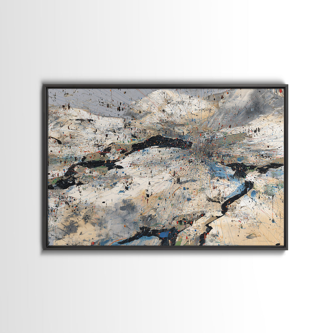 Abstract Mountain River Canvas Print, Modern African Landscape Art, Textured Blue White Wall Decor, Large Office Art Gift