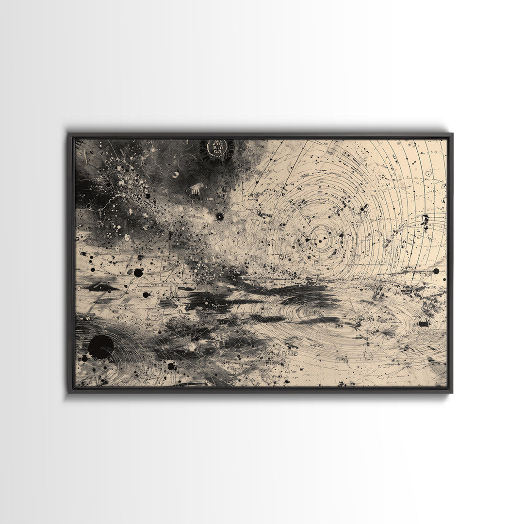 Black And White Celestial Map Wall Art, Abstract African Inspired Diagram, Mystical Modern Canvas Print, Office Decor Gift