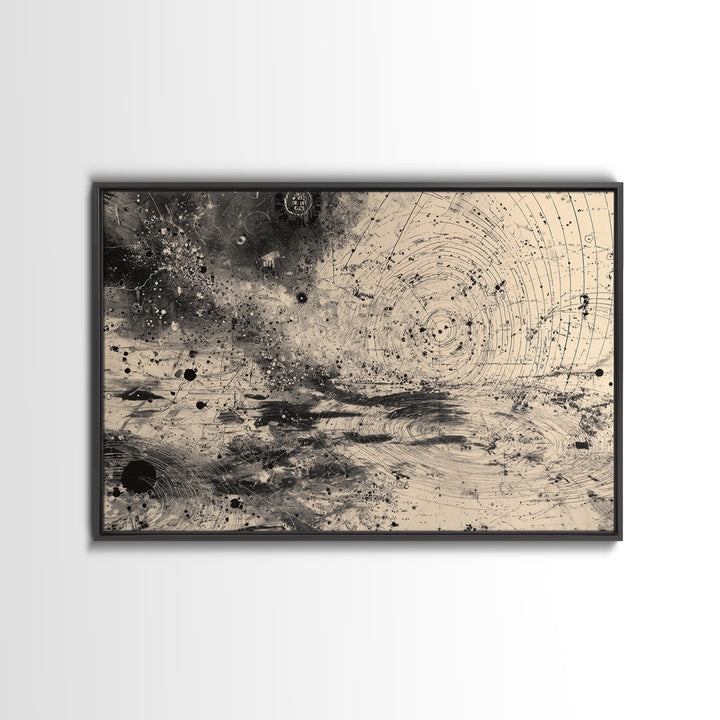 Black And White Celestial Map Wall Art, Abstract African Inspired Diagram, Mystical Modern Canvas Print, Office Decor Gift