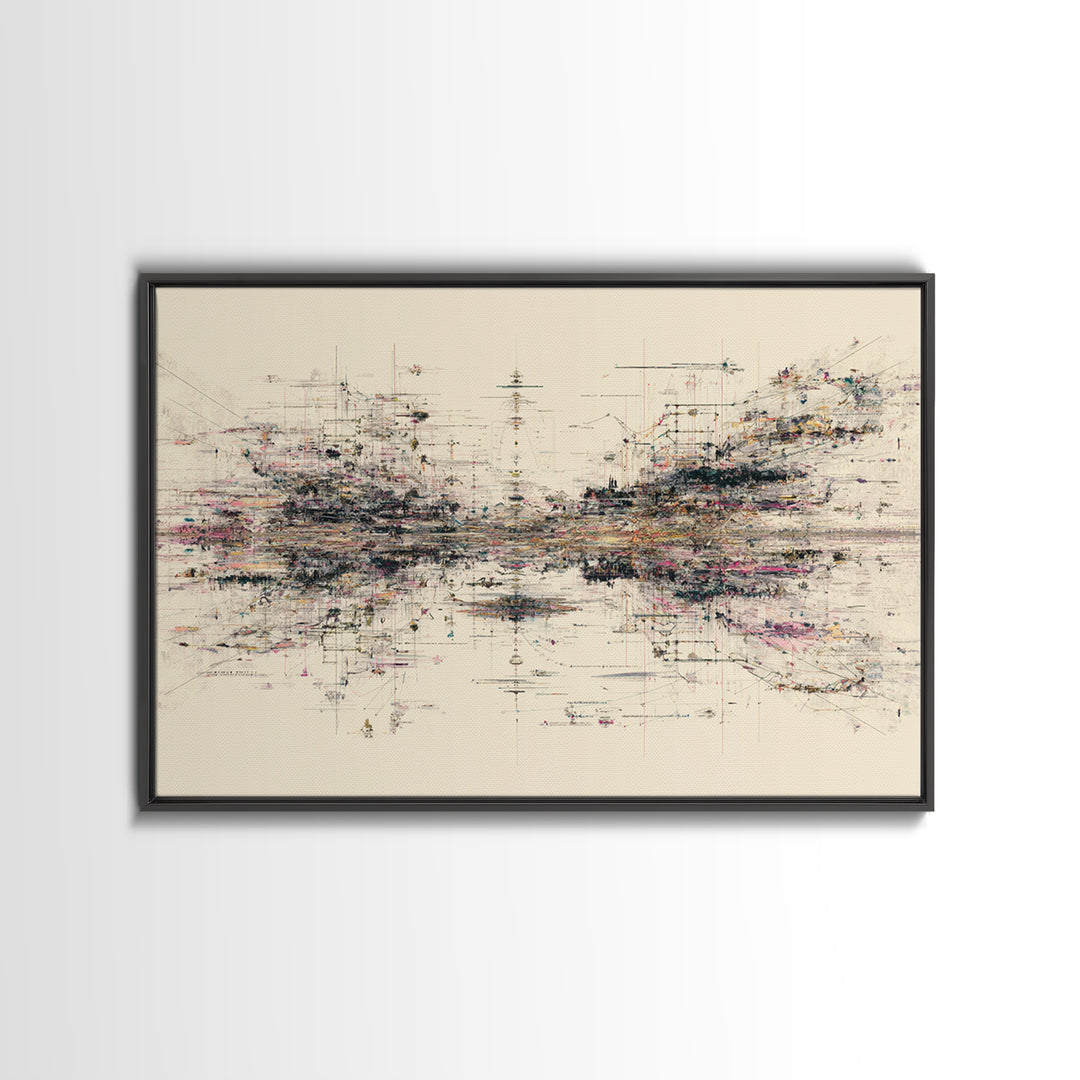 Expansive Abstract Data Field Wall Art, Modern Geometric Lines, Minimalist Office Decor For Tech Studio And Home Gallery