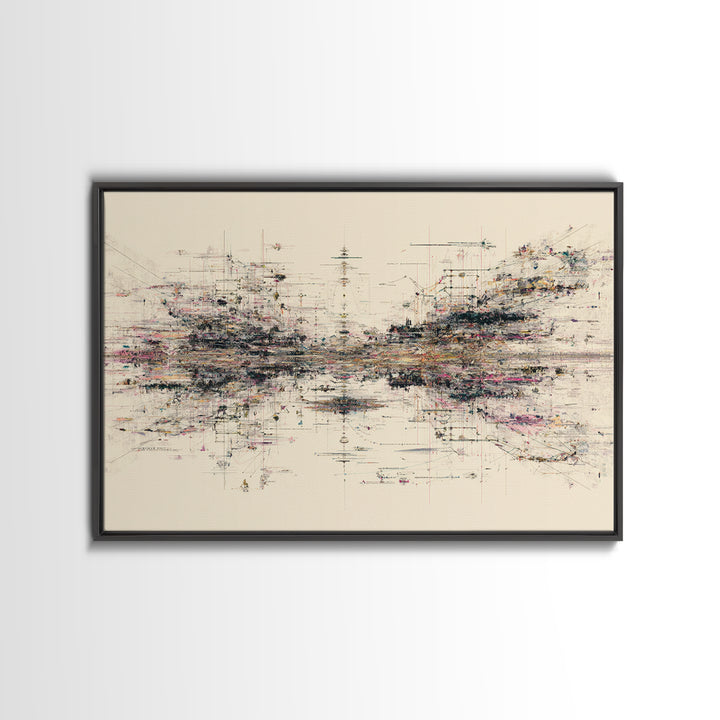 Expansive Abstract Data Field Wall Art, Modern Geometric Lines, Minimalist Office Decor For Tech Studio And Home Gallery