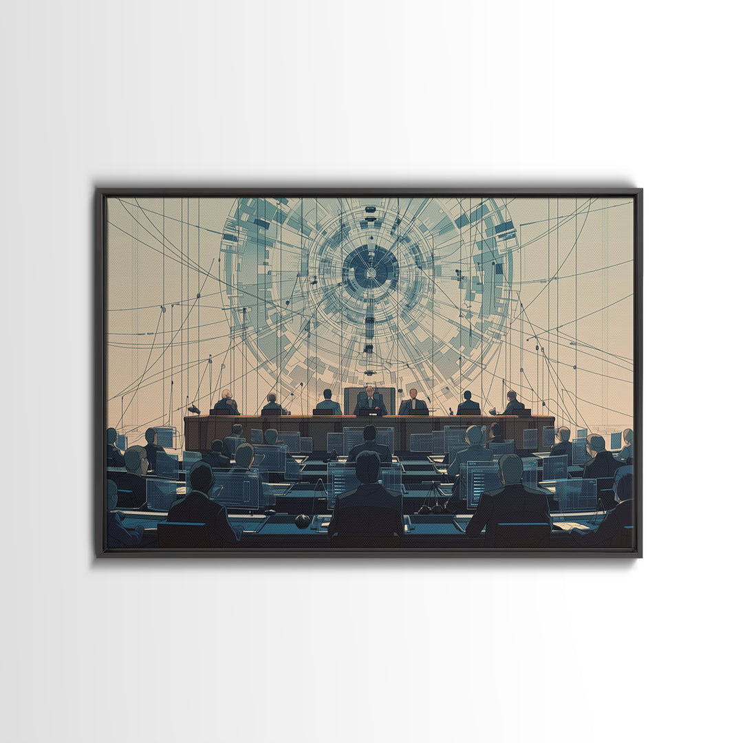 Futuristic Council Chamber Canvas Print, Digital Conference Hall Wall Decor, Modern Office Art For Lawyers And Leaders Gift