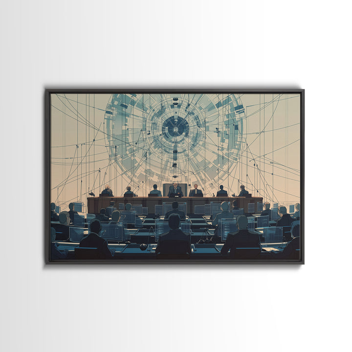 Futuristic Council Chamber Canvas Print, Digital Conference Hall Wall Decor, Modern Office Art For Lawyers And Leaders Gift