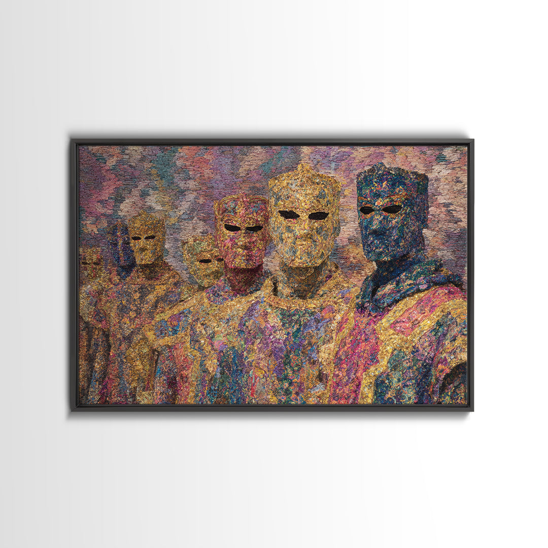 Colorful Abstract Masked Figures, African Tribal Art Canvas Print, Afrocentric Wall Art, Ethnic Home Decor, Modern Black Art