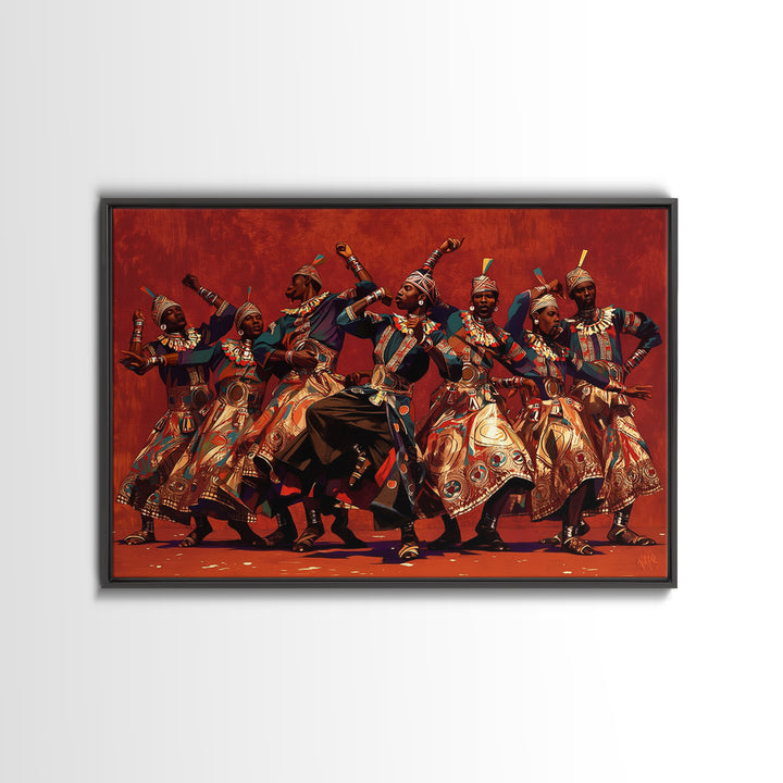 Energetic African Dancers Celebration Wall Art, African Women Art, Cultural Art Print, Red Statement Decor, Afrocentric Canvas