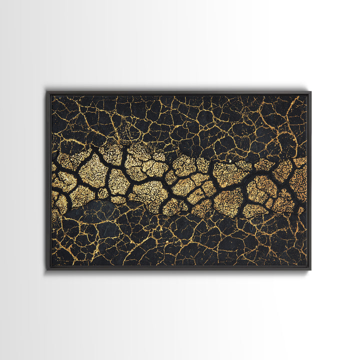 Gold Cracked African Map Pattern On Black Texture Wall Art, Abstract African Art Print, Luxury Earth Tone Home Decor Gift