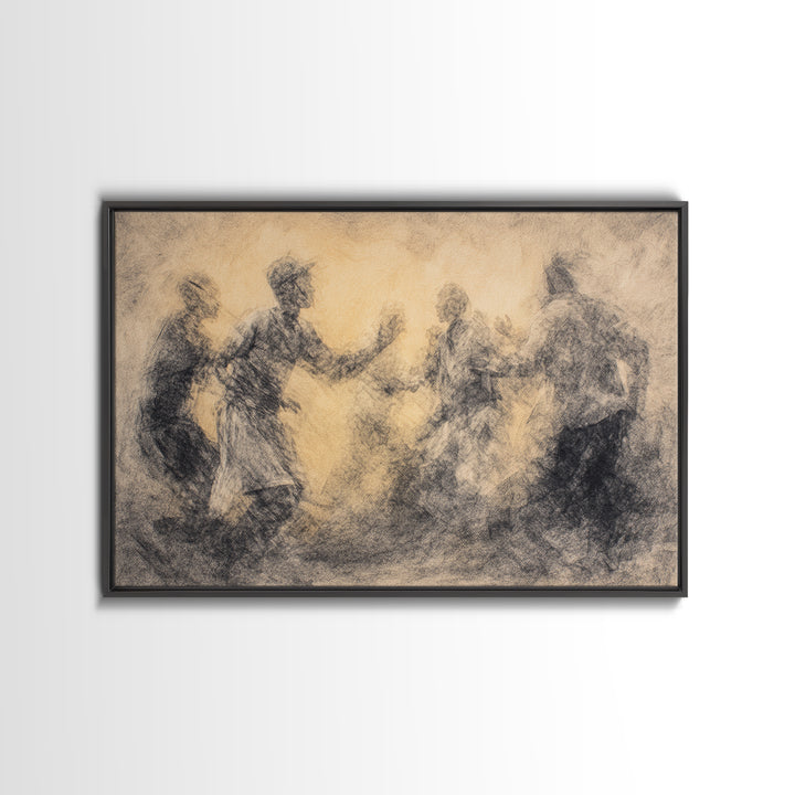 Charcoal African Celebration Dance Wall Art, Black Figures Sketch, Cultural Art Print, Traditional African Home Decor Gift