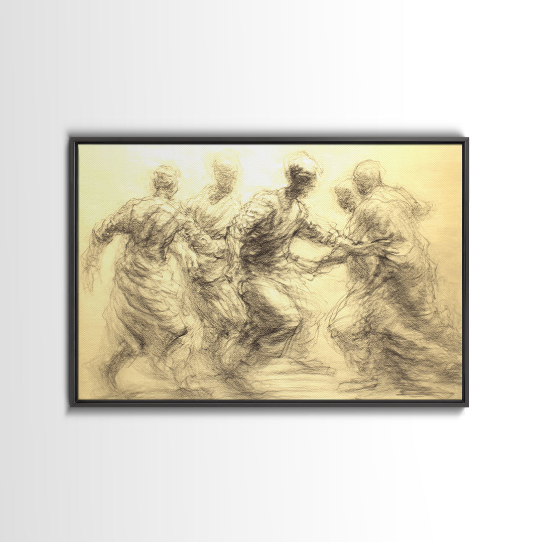 Golden Charcoal African Dance Wall Art, Movement Figure Sketch, Cultural Art Print, African Celebration, Elegant Home Decor