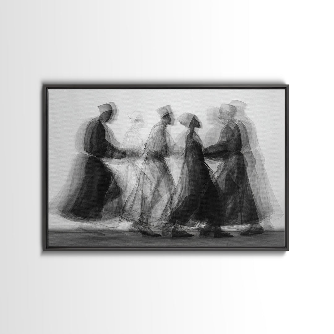 Blurred Monochrome Ceremonial Dancers Wall Art, African Abstract Art Print, Black Culture Decor, Modern Canvas Artwork Gift