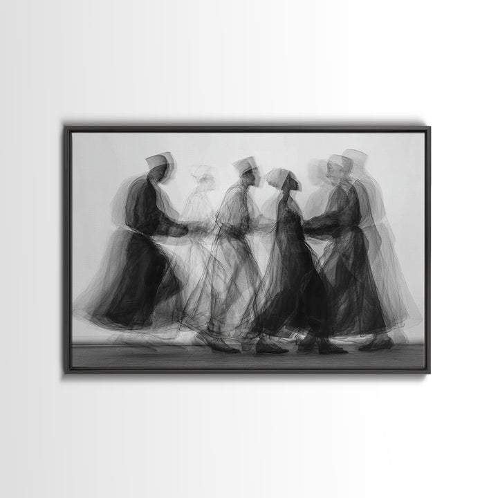 Blurred Monochrome Ceremonial Dancers Wall Art, African Abstract Art Print, Black Culture Decor, Modern Canvas Artwork Gift