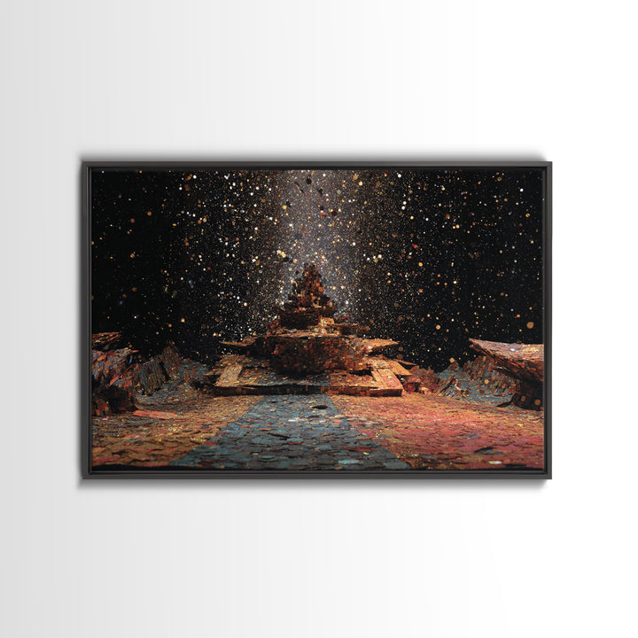 Ancient Starry African Temple Canvas Print, Mystical Wall Art, Black And Gold Art, Spiritual Cultural Home Decor Unique Gift