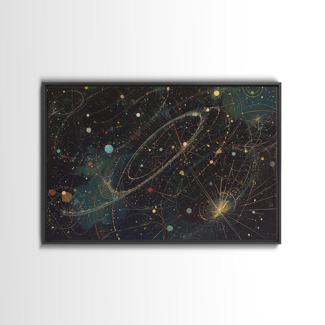 Cosmic Planetary Orbit Map Canvas Print, Abstract Wall Art, Modern Office Decor, Celestial Space Poster, Unique Home Decor