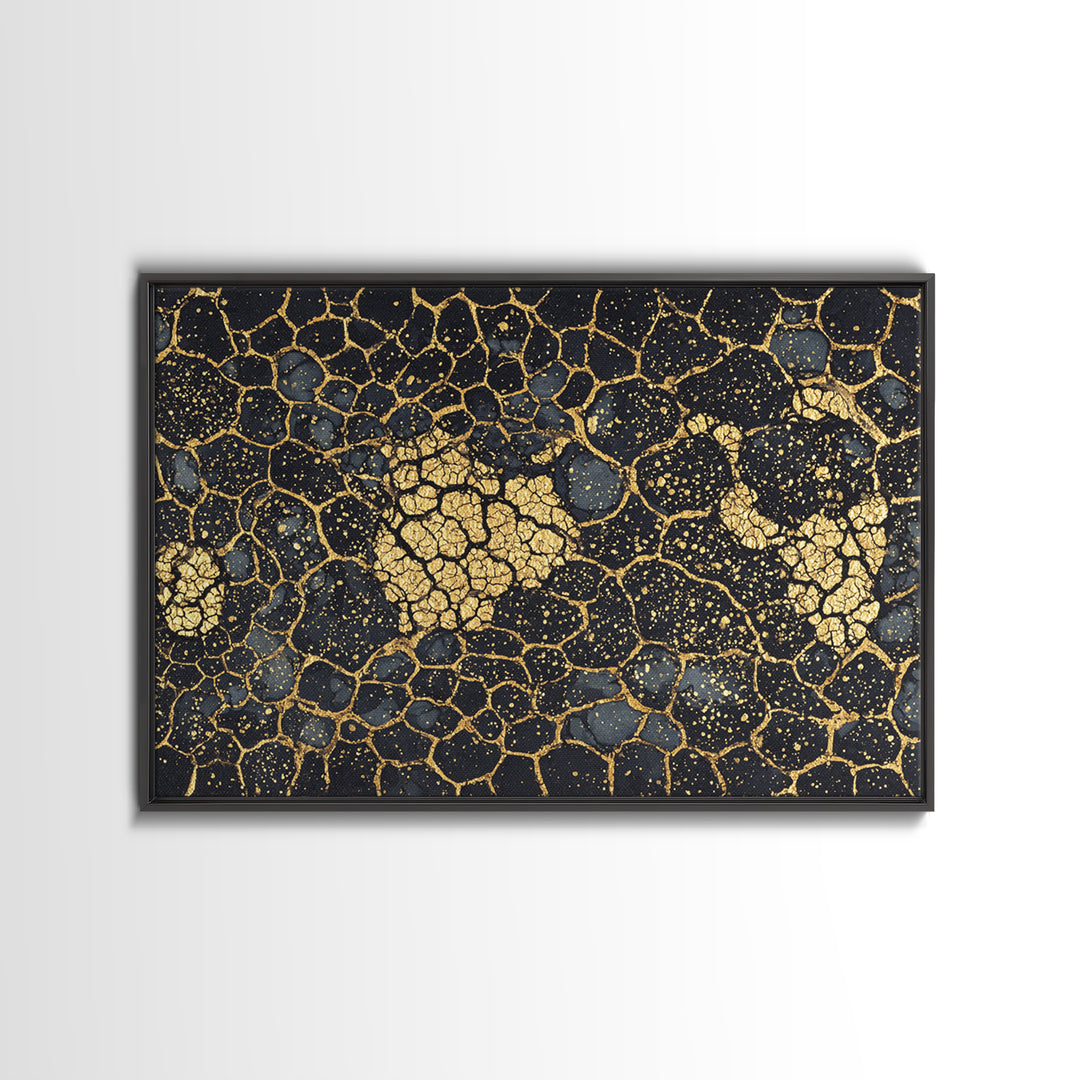 Black And Gold Crackle Abstract Canvas Print, Luxury Wall Art, Textured Art Print, Modern Home Decor, Statement Piece, Bold Artwork
