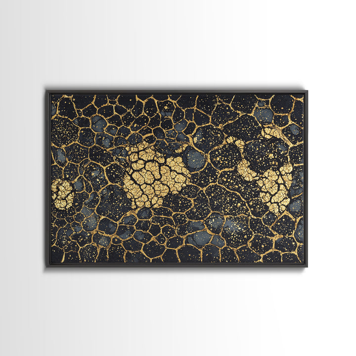 Black And Gold Crackle Abstract Canvas Print, Luxury Wall Art, Textured Art Print, Modern Home Decor, Statement Piece, Bold Artwork