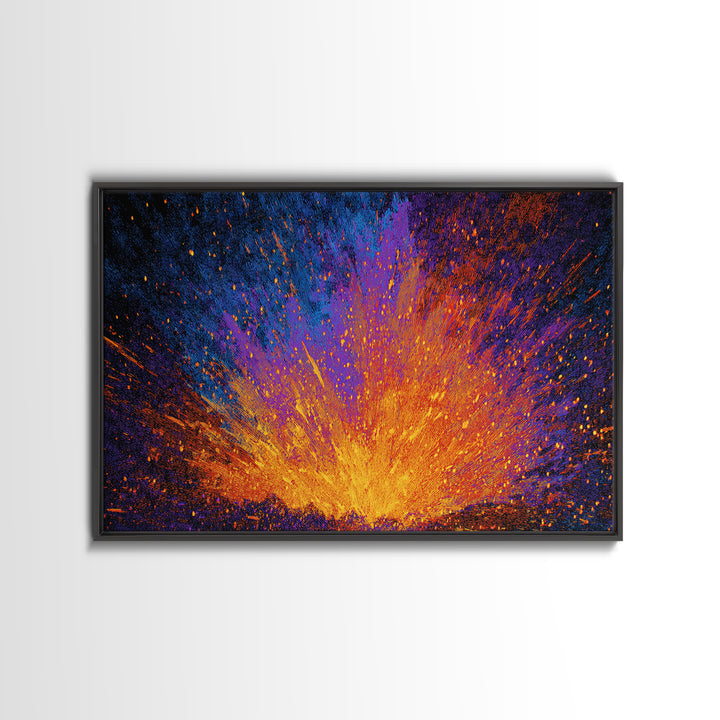 Explosive Orange And Blue Energy Burst Canvas Print, Abstract Art, Vibrant Wall Decor, Modern Painting, Bold Home Decor Gift