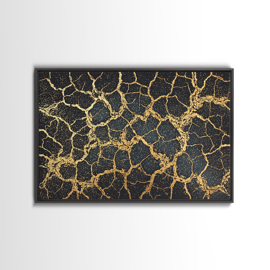 Black And Gold Cracked Earth Wall Art, Abstract African Art, Luxury Canvas Art, Textured Art Print, Elegant Home Decor Gift