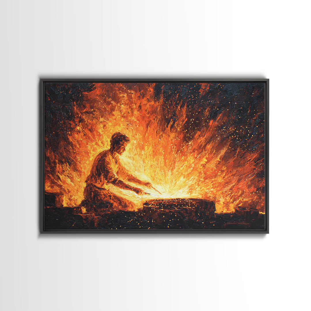 African Blacksmith At Flaming Forge Wall Art, African Warrior Art, Black Man Artful, Cultural Art Print, Bold Home Decor Gift