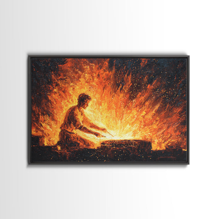 African Blacksmith At Flaming Forge Wall Art, African Warrior Art, Black Man Artful, Cultural Art Print, Bold Home Decor Gift