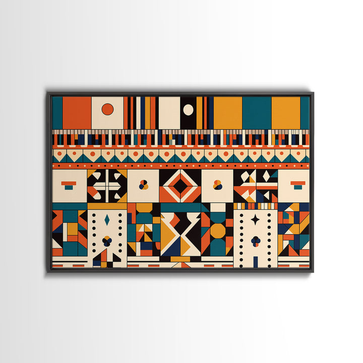 Bold Ankara Geometric Pattern Wall Art, African Fabric Design, African Patterns, Tribal Art Decor, Orange Teal Home Decor