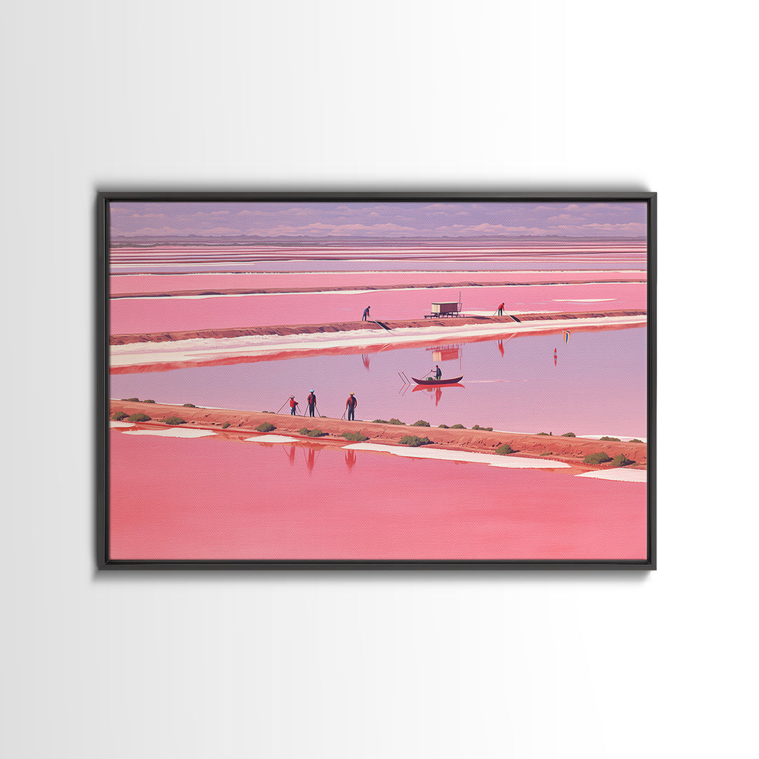 Pink African Salt Lake With Boats Wall Art, Senegal Inspired Landscape, Pastel Travel Print, Coastal Home Decor, Unique Gift
