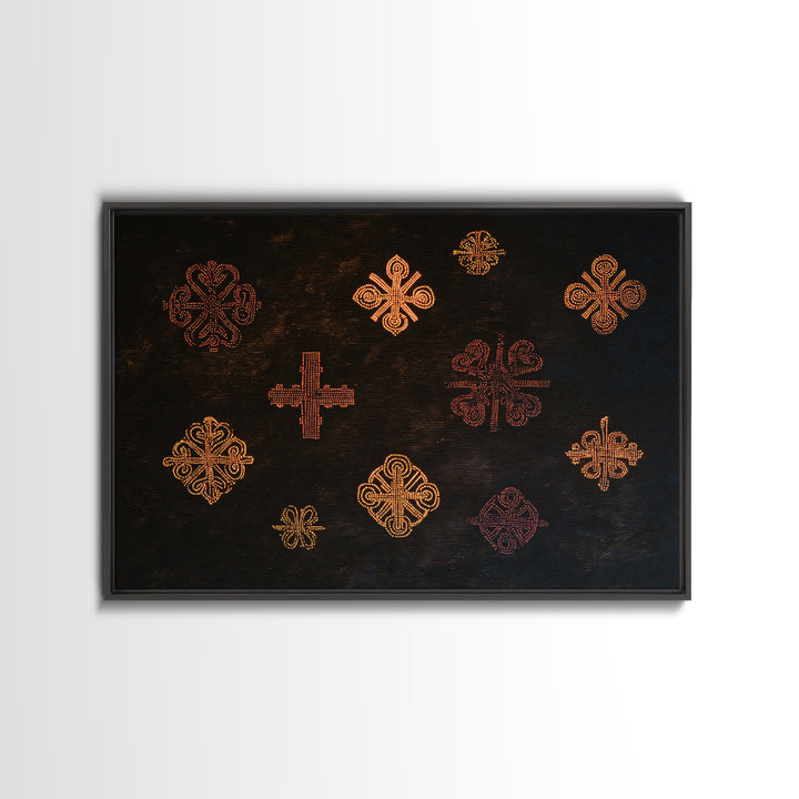 Black Mud Cloth Adinkra Symbols Wall Art, African Patterns, Tribal Textile Art, Ethnic Home Decor, Bold Cultural Print For Living Room