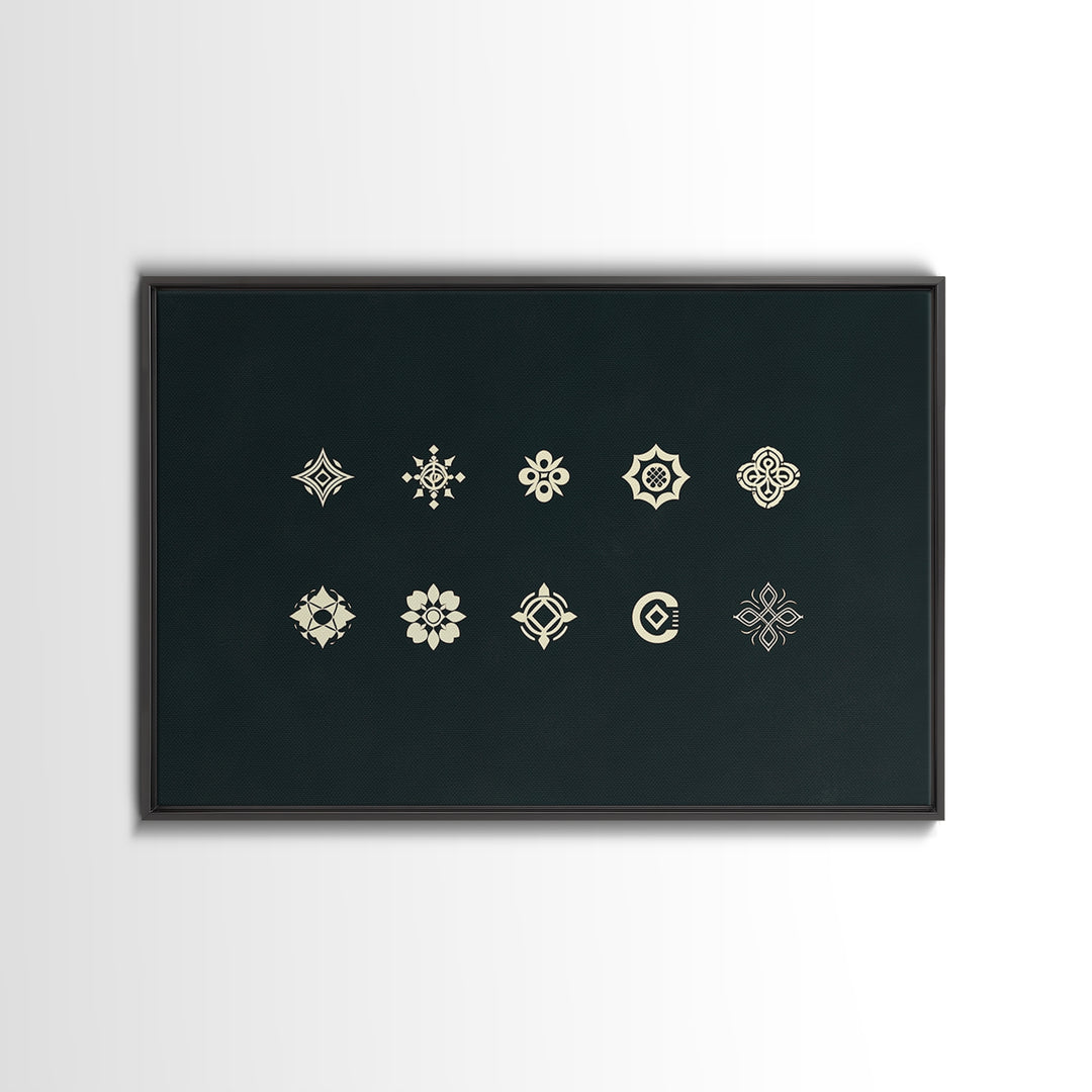Cream Tribal Symbols On Black Canvas Print, African Patterns, Geometric Wall Art, Minimalist Decor, Ethnic Home Decor Gift