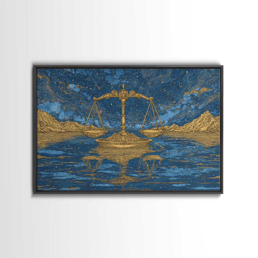 Golden Scales Over Desert Lake Wall Art, African Egyptian Art, Mystical Wall Art, Blue Gold Canvas, Statement Wall Decor
