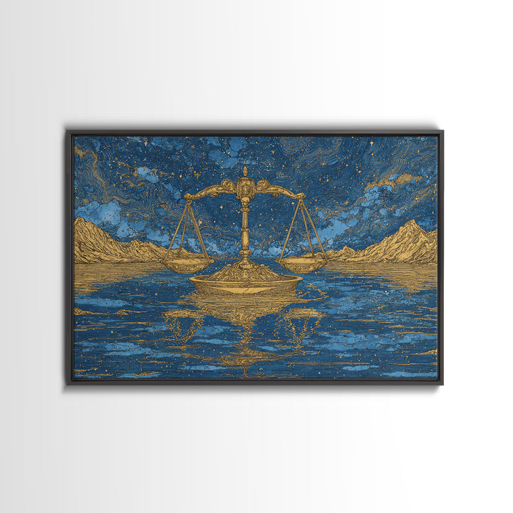 Golden Scales Over Desert Lake Wall Art, African Egyptian Art, Mystical Wall Art, Blue Gold Canvas, Statement Wall Decor