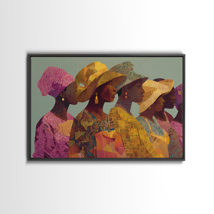 Four African Women In Woven Hats Canvas Print Ankara Wall Art Black Woman Art Afrocentric Decor Cultural Portrait Gift For Her