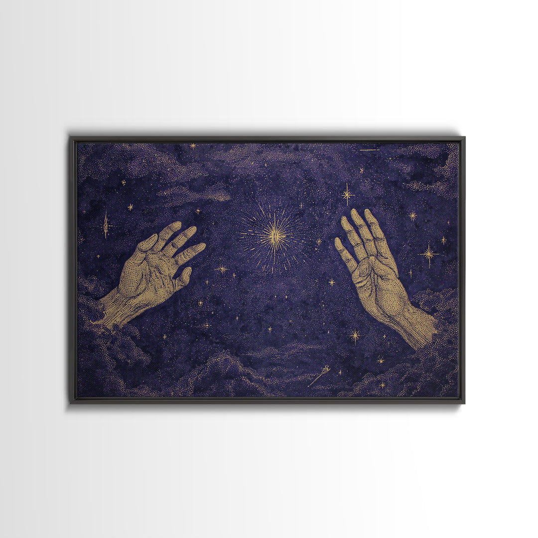 Celestial Reaching Hands Wall Art, Purple Starry Night Spiritual Decor, Mystical Astronomy Print, Dreamy Home Gift For Her