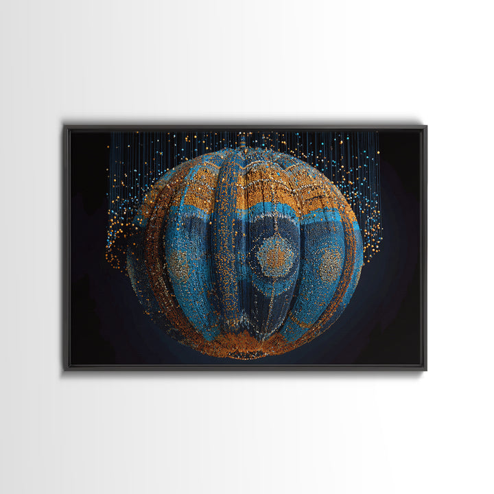 Blue Gold Beaded Orb Abstract Canvas Print, African Inspired Luxury Wall Decor, Modern Tribal Art, Statement Home Decor Gift