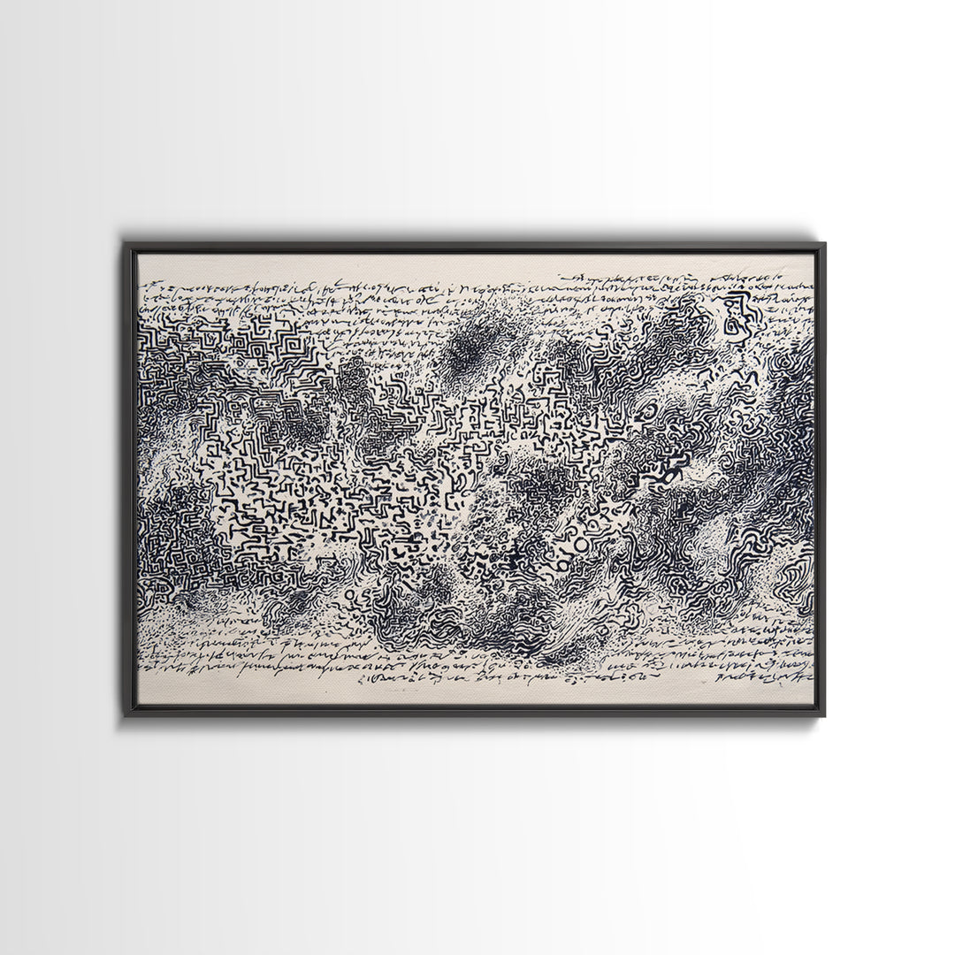 Black Ink Labyrinth Map Abstract Wall Art, African Inspired Line Drawing, Minimalist Cultural Art Print, Modern Office Decor