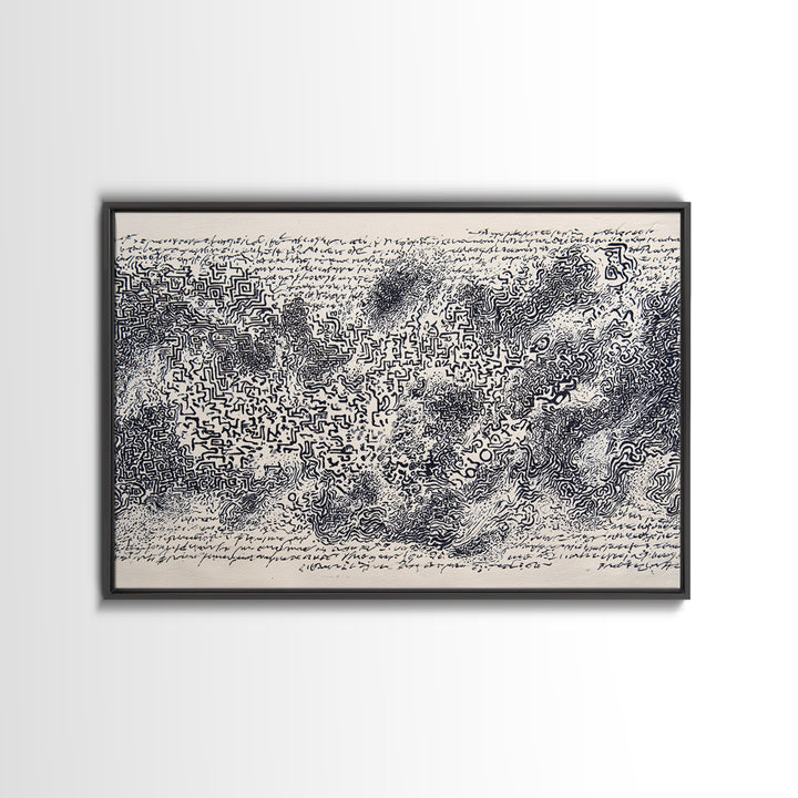 Black Ink Labyrinth Map Abstract Wall Art, African Inspired Line Drawing, Minimalist Cultural Art Print, Modern Office Decor