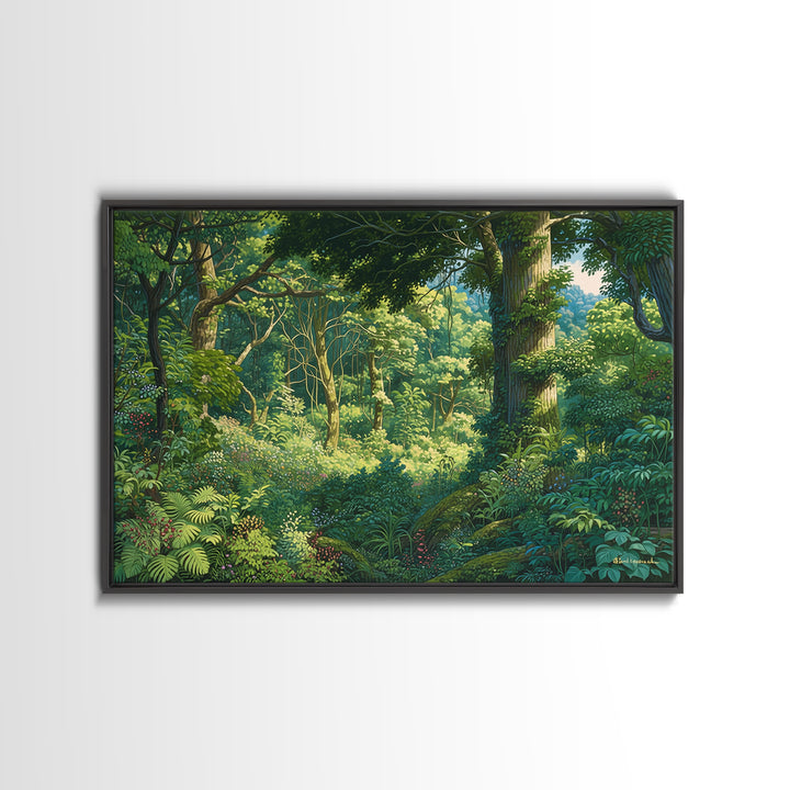 Sunlit Lush African Jungle Wall Art, Green Forest Landscape Canvas, Nature Scene Decor, Boho Living Room Statement Gift, Home Decor