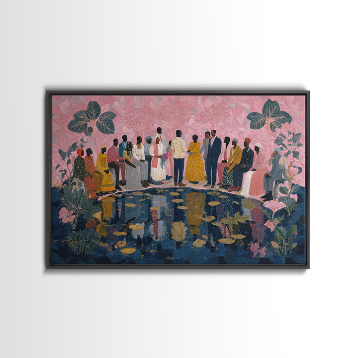 Elegant African Garden Ceremony By Lily Pond Canvas Print, Black Women Art, Afrocentric Wall Decor, Cultural Wedding Gift
