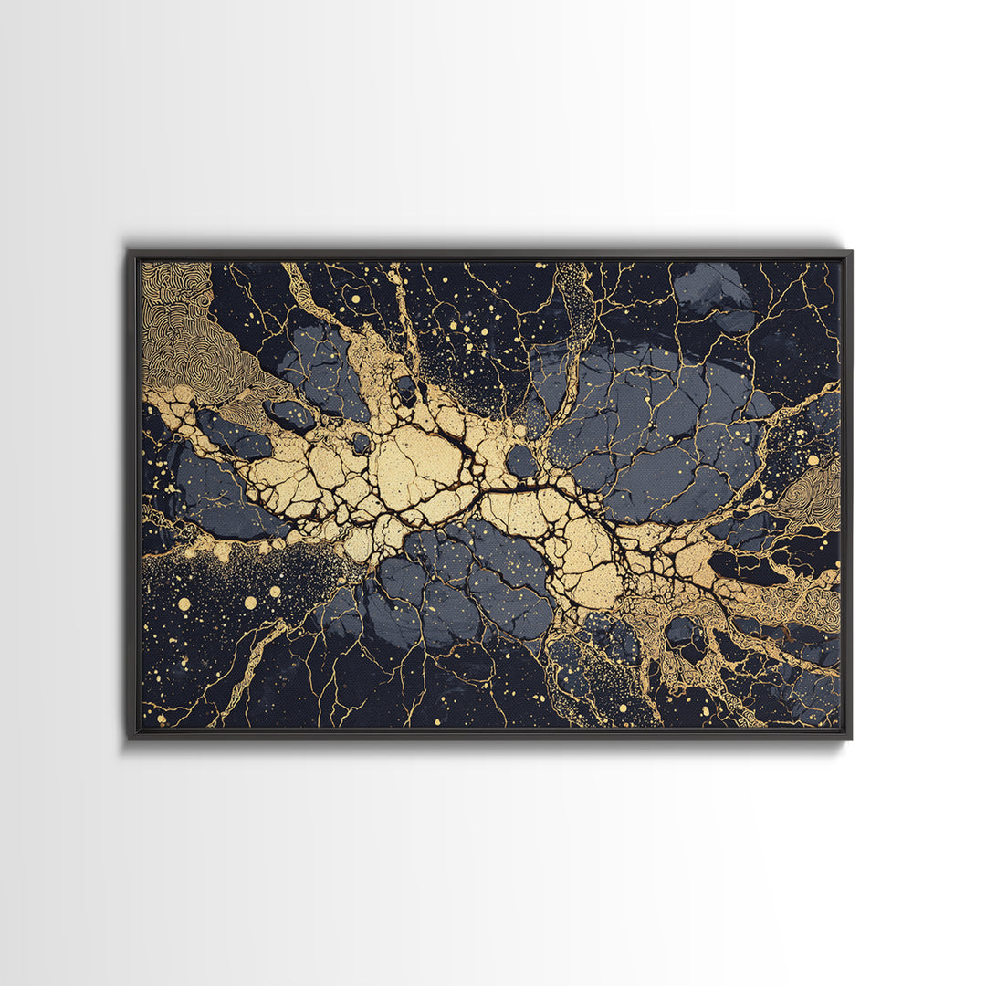 Black And Gold Abstract Cracked Marble Wall Art, Luxury Canvas Print, Modern Home Decor, Elegant Statement Piece Gift For Her