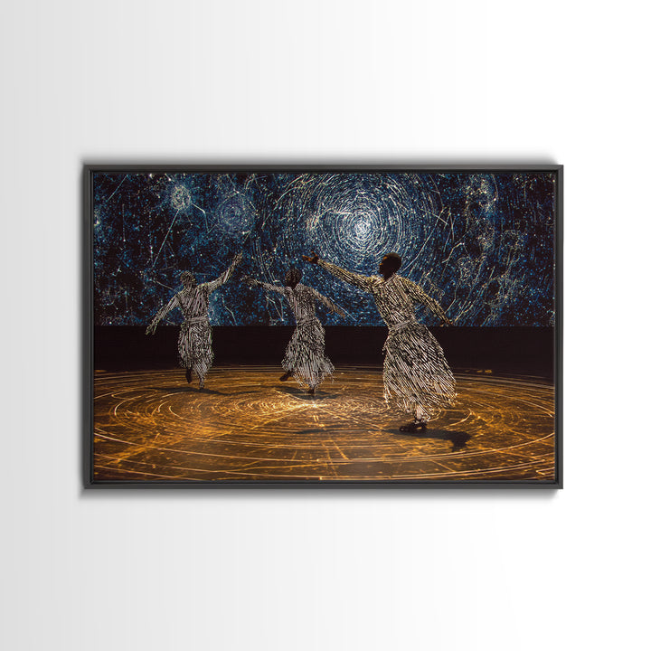 Celestial African Dancers Under Starry Sky Canvas Print, Afrocentric Wall Decor, Spiritual Black Art, Boho Home Decor Gift