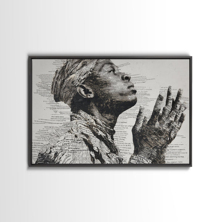 Praying Black Woman In Typography Portrait Wall Art, Spiritual Wall Decor, African American Art, Empowerment Gift For Her