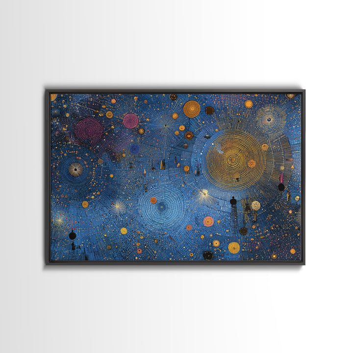 Blue Celestial Dot Pattern Canvas Print, Abstract African Art, Cosmic Tribal Wall Decor, Modern Cultural Home Decor Accent