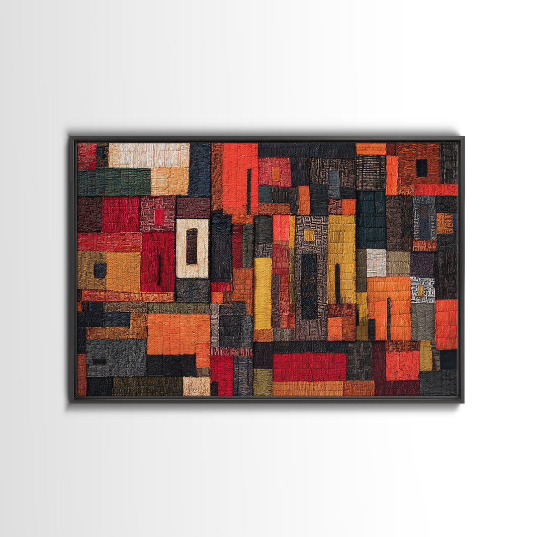 Red Black African Textile Patchwork Wall Art, Abstract African Art Print, Kuba Cloth Decor, Modern Tribal Home Decor Gift