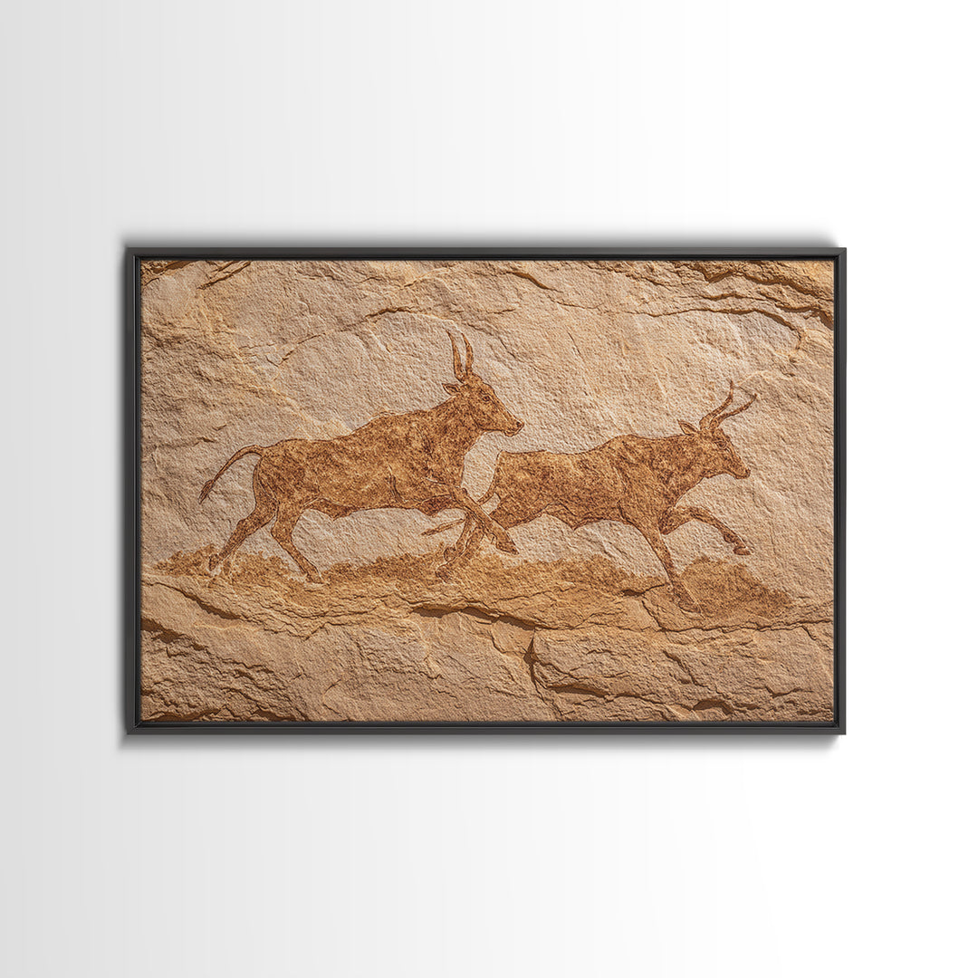 Sepia Antelope Cave Painting Canvas Print, Ancient African Art, Tribal Animal Rock Art, Neutral Safari Home Wall Decor Gift