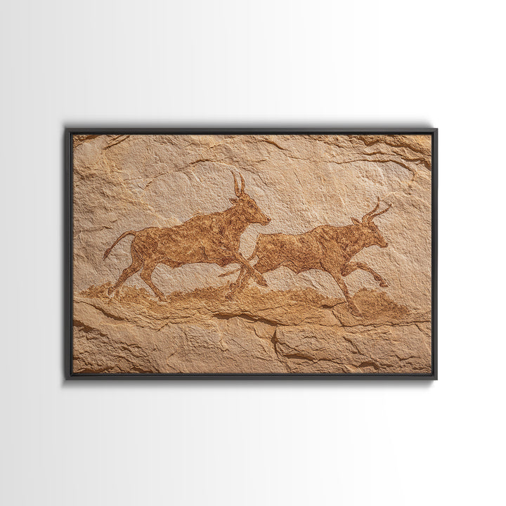Sepia Antelope Cave Painting Canvas Print, Ancient African Art, Tribal Animal Rock Art, Neutral Safari Home Wall Decor Gift
